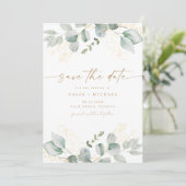 Elegant groen en gouden bruiloft Save the Date Kaart (Staand voorkant)