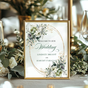 Elegant groen en gouden huwelijks welkomstbord poster
