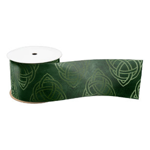 Elegant groen en gouden Keltisch patroon Satijnen Lint
