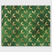 Elegant groen- en gouden kerstbloempatroon cadeaupapier (Vlak)