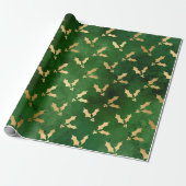 Elegant groen- en gouden kerstbloempatroon cadeaupapier (Uitgerold)