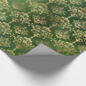 Elegant groen en gouden kerstdamaspatroon cadeaupapier (Hoek)