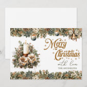 Elegant groen en gouden kerstkaarsen feestdagenkaart (Voorkant / Achterkant)