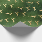 Elegant groen- en gouden kerstrendierpatroon cadeaupapier (Hoek)