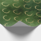 Elegant groen- en gouden kerstrendierpatroon cadeaupapier (Hoek)