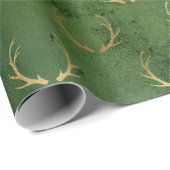 Elegant groen- en gouden kerstrendierpatroon cadeaupapier (Rol Hoek)