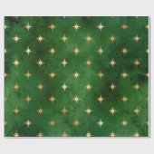 Elegant groen en gouden kerststerpatroon cadeaupapier (Vlak)