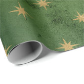 Elegant groen en gouden kerststerpatroon cadeaupapier (Rol Hoek)