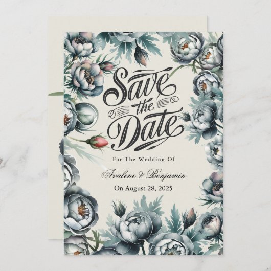 Elegant groen en grijs boeket Bewaar de datum Kaart (Voorkant / Achterkant)