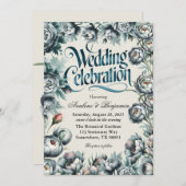 Elegant groen en grijs boeket huwelijksviering kaart (Voorkant / Achterkant)