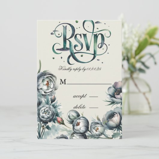 Elegant groen en grijs boeket Save the Date Invit Kaart (Staand voorkant)