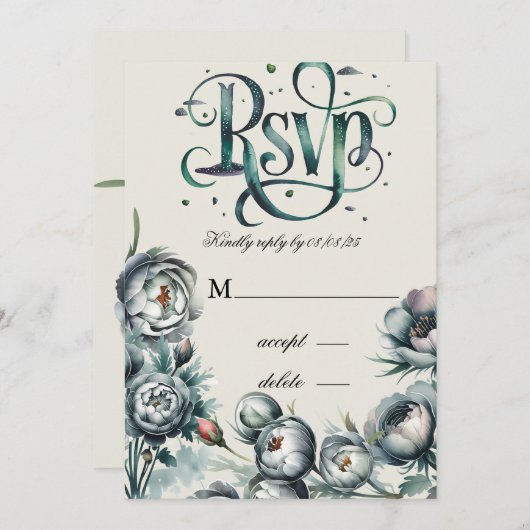Elegant groen en grijs boeket Save the Date Invit Kaart (Voorkant / Achterkant)