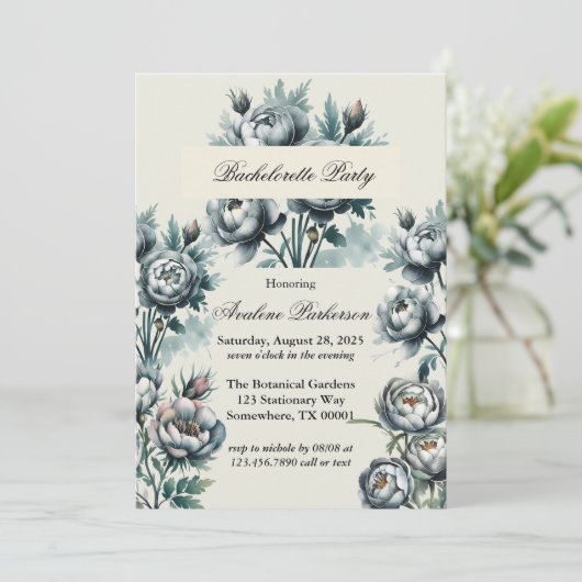 Elegant groen en grijs boeket vrijgezellenfeest kaart (Staand voorkant)