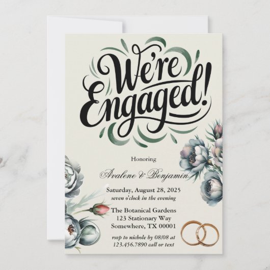 Elegant groen en grijs boeket We zijn verloofd Kaart (Voorkant)