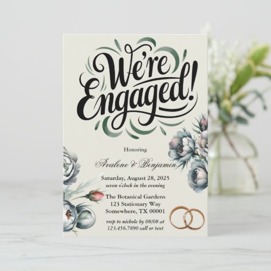 Elegant groen en grijs boeket We zijn verloofd Kaart (Staand voorkant)