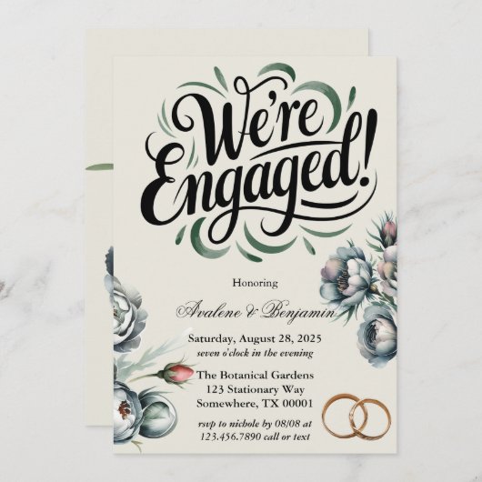 Elegant groen en grijs boeket We zijn verloofd Kaart (Voorkant / Achterkant)