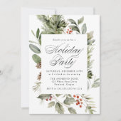 Elegant groen en Holly Berries Vakantie Party Kaart (Voorkant)