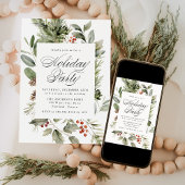 Elegant groen en Holly Berries Vakantie Party Kaart