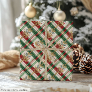Elegant groen en rood aquarel geruit cadeau cadeaupapier
