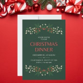Elegant groen en rood bloemenkerstdiner kaart
