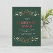 Elegant groen en rood bloemenkerstdiner kaart (Staand voorkant)