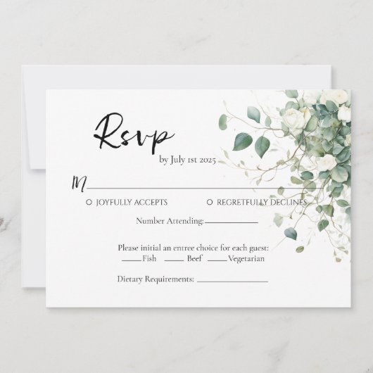 Elegant groen en rozen bruiloft RSVP-kaart Kaart (Voorkant)