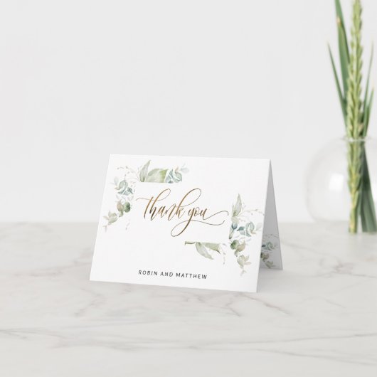 Elegant groen en script, bruiloft of anders, bedankkaart (Voorkant)