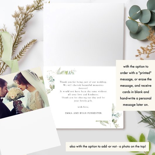 Elegant groen en script, bruiloft of anders, bedankkaart