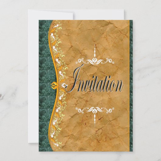 Elegant groen en sinaasappel in bruin Uitnodiging (Voorkant)