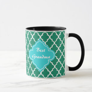 Elegant groen en turquoise vierlobbig monogram mok
