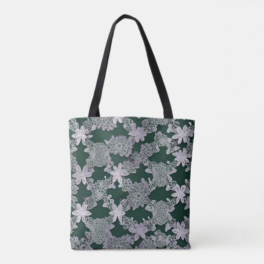 Elegant groen en wit bloemenkantpatroon tote bag (Achterkant)