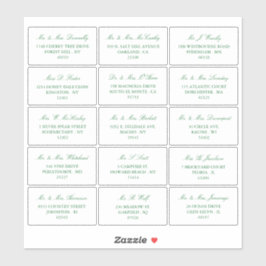 Elegant groen en wit bruiloft individueel adres sticker