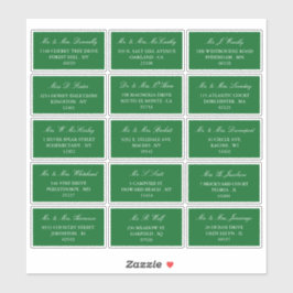 Elegant groen en wit bruiloft individueel adres sticker
