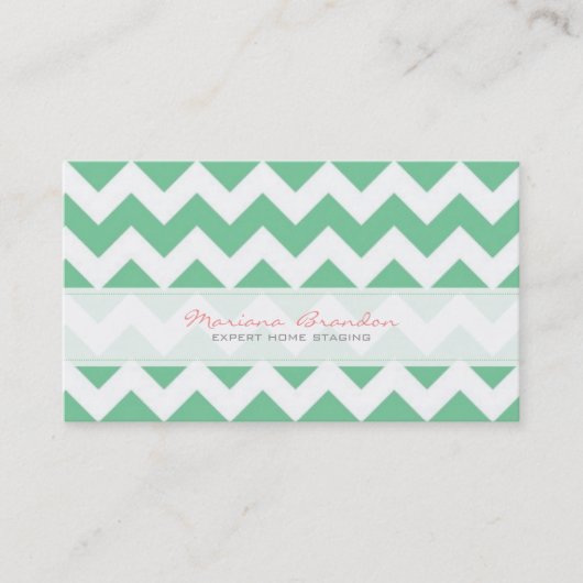 Elegant groen en wit chevron patroon 2 visitekaartje (Voorkant)