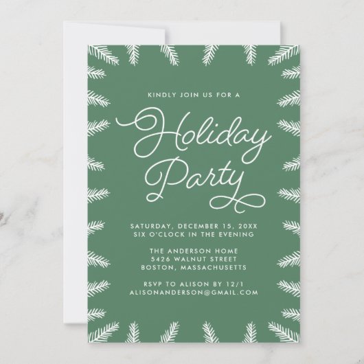 Elegant groen en wit dennenfeestje kaart (Voorkant)