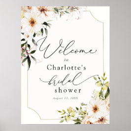 Elegant groen en witte bloemen bruidsontvangst  poster