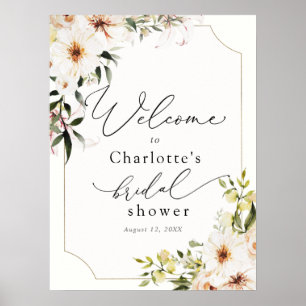 Elegant groen en witte bloemen Bruidswelkom Poster
