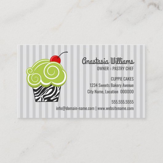 Elegant Groen en Zebra Patroon Cupcake Bakken Visitekaartje (Achterkant)