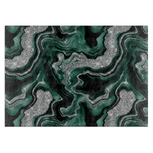 Elegant groen en zilver glitter agaatpatroon snijplank