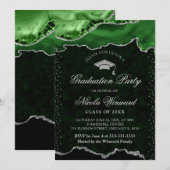 Elegant groen en zilveren marmeren agaat Afstudere Kaart (Voorkant / Achterkant)