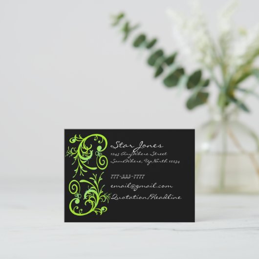 Elegant groen en zwart werveling Visitekaartje (Staand voorkant)