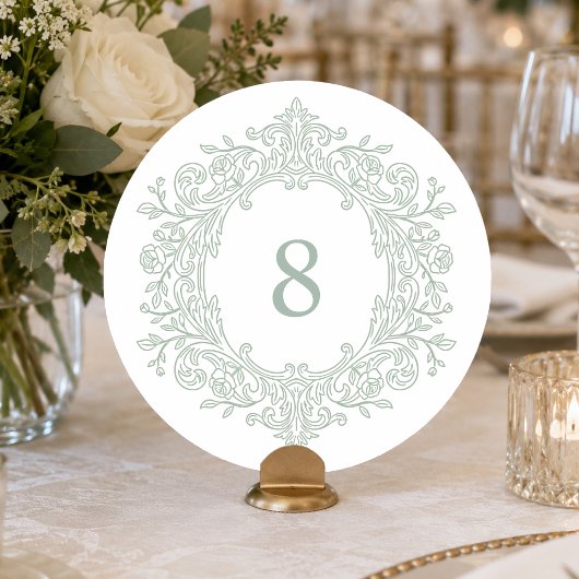 Elegant groen erfstuk trouwtafel nummer kaart