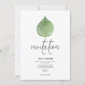 Elegant Groen Eucalyptus Blad Script Bruiloft Kaart (Voorkant)