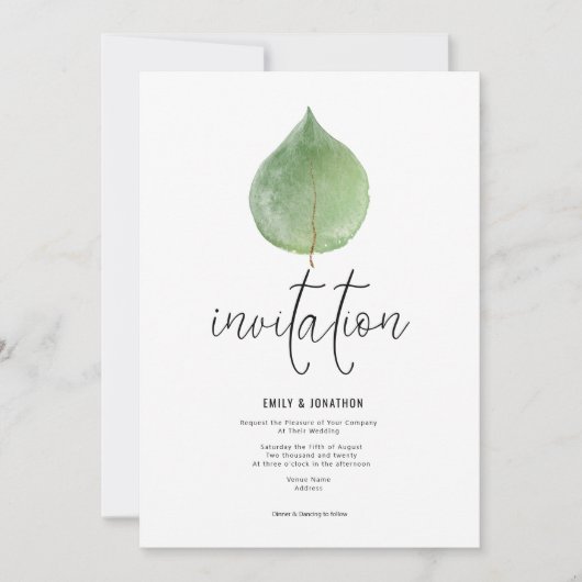 Elegant Groen Eucalyptus Blad Script Bruiloft Kaart (Voorkant)