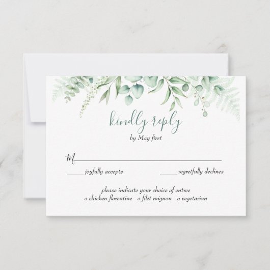 Elegant groen Eucalyptus bladeren bruiloft maaltij RSVP Kaartje (Voorkant)