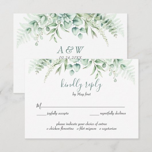 Elegant groen Eucalyptus bladeren bruiloft maaltij RSVP Kaartje (Voorkant / Achterkant)