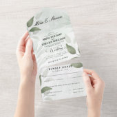 Elegant groen Eucalyptus bruiloft All In One Uitnodiging (Afscheurbaar)