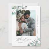 Elegant groen eucalyptus bruiloft foto bedankkaart (Voorkant)