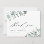 Elegant groen eucalyptus bruiloft foto bedankkaart (Voorkant)