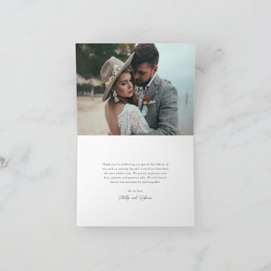 Elegant groen eucalyptus bruiloft foto bedankkaart (Binnen)